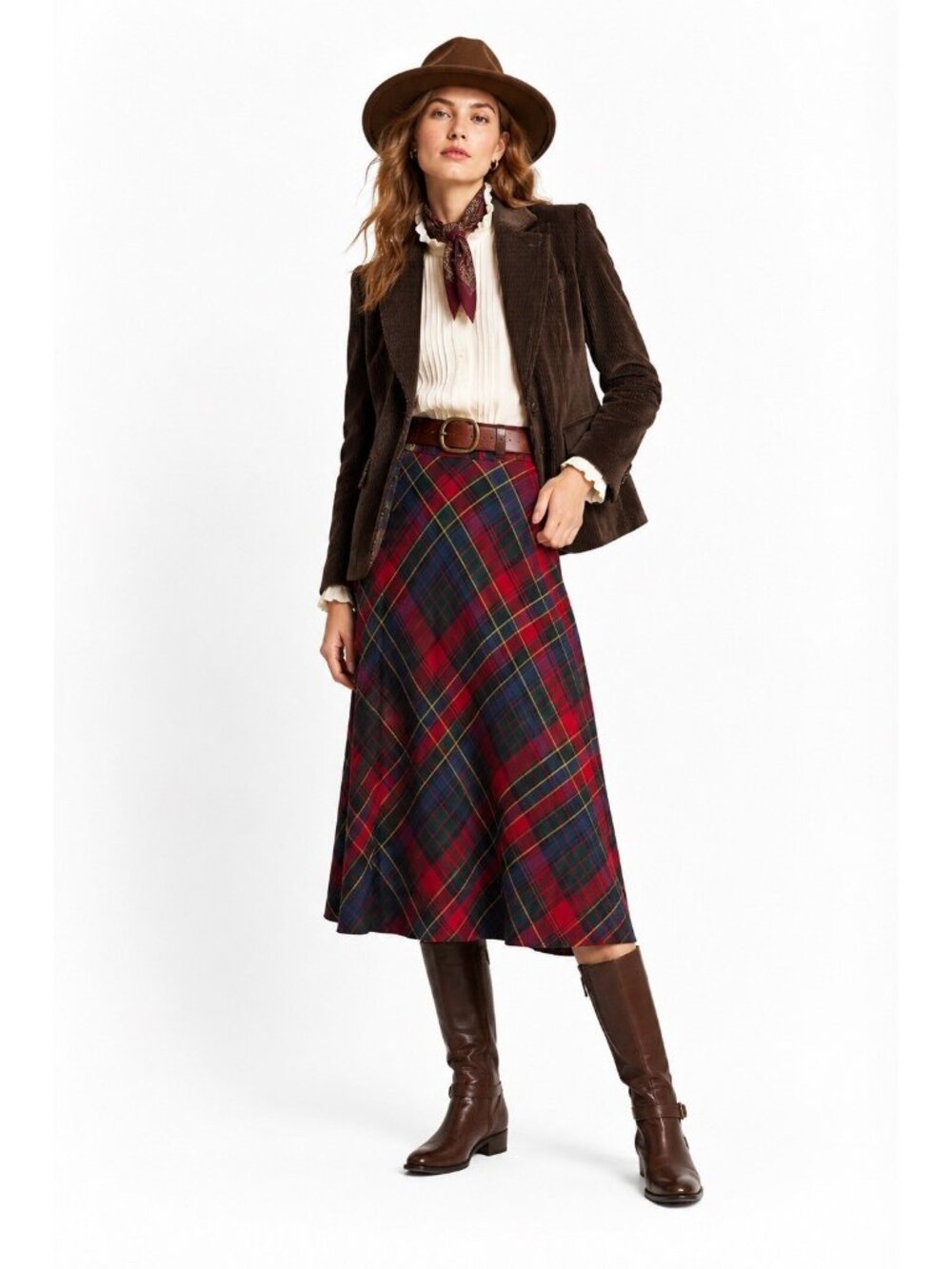 NEW RALPH LAUREN midi skirt tartan plaid wool plus 18W western southwestern